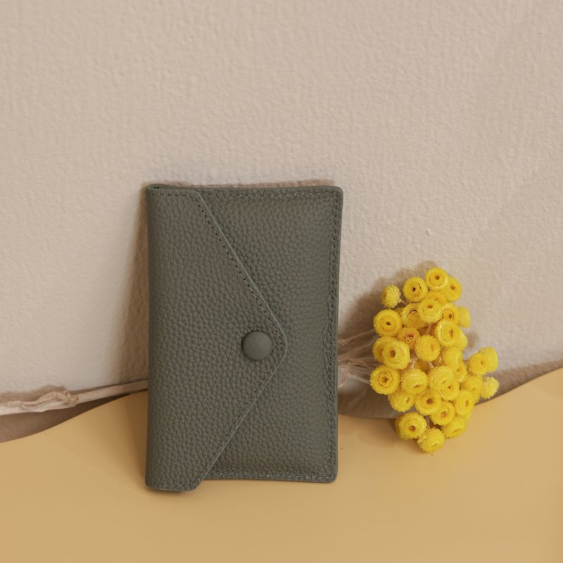 信封釦牛皮卡夾錢包-灰色 - 錢包/皮夾/長短夾 - 真皮 灰色