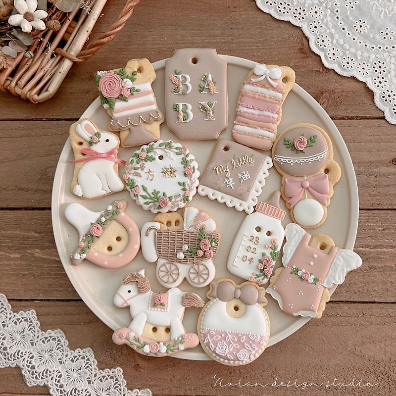 Rose Bunny Icing Cookie Salivation Cookies - Handmade Cookies - Fresh Ingredients Multicolor