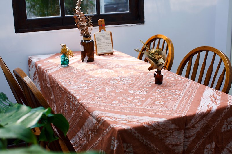 不如去作 豆沙色草木染紮染日式中式復古原創手工大桌巾床單 - 餐桌布/桌巾/餐墊 - 棉．麻 粉紅色