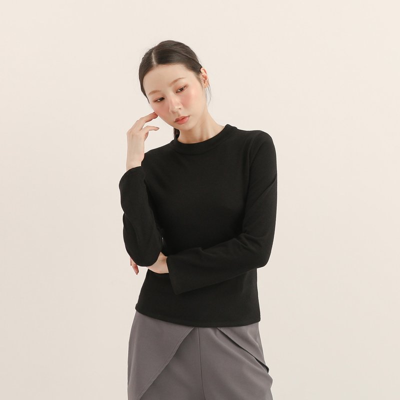 Serenor_從容毛料針織上衣_25AF003_黑 - 女襯衫 - 其他材質 黑色