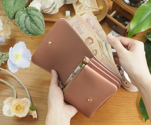 Crepe (Brick) : Short wallet, Cow Leather wallet,Orange-brown