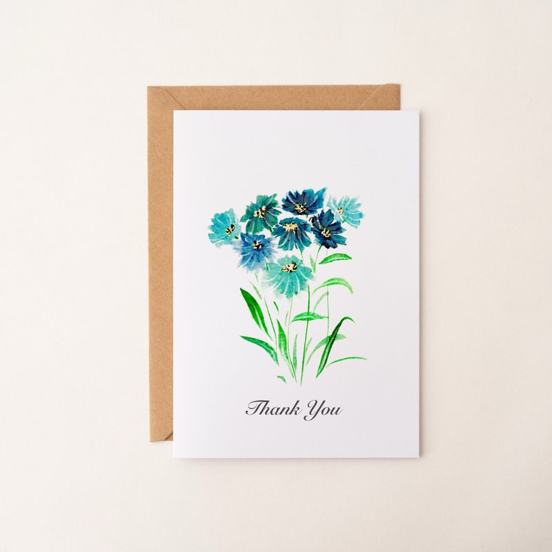 水彩花卉 手描きカード 植物 グリーティングカード 誕生日カード 感謝カード アートカード 多目的カード - はがき・メッセージカード - 紙 ブルー
