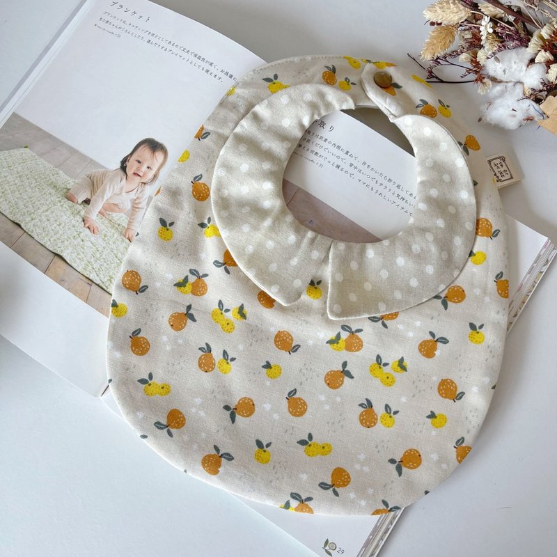 Geely white jade pearl milk tea handmade six-layer yarn British noble collar bib saliva towel - Bibs - Cotton & Hemp 