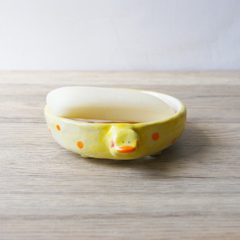 [Small things for daily life] Duck swimming ring soap holder sponge holder - กล่องเก็บของ - ดินเผา สีเหลือง