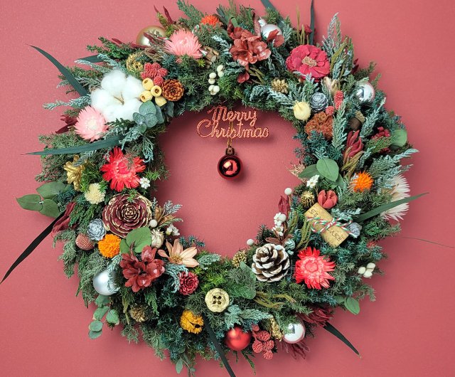 枯れるな杉トウヒ松葉リース～秋収穫レッド暖色35cm クリスマスリース