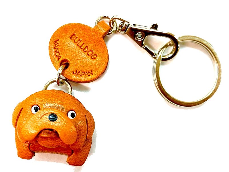 ブルドッグ　犬　本革キーホルダー　リードチャーム 手作り本革キーホルダー　日本製　VANCA - 鑰匙圈/鑰匙包 - 真皮 咖啡色