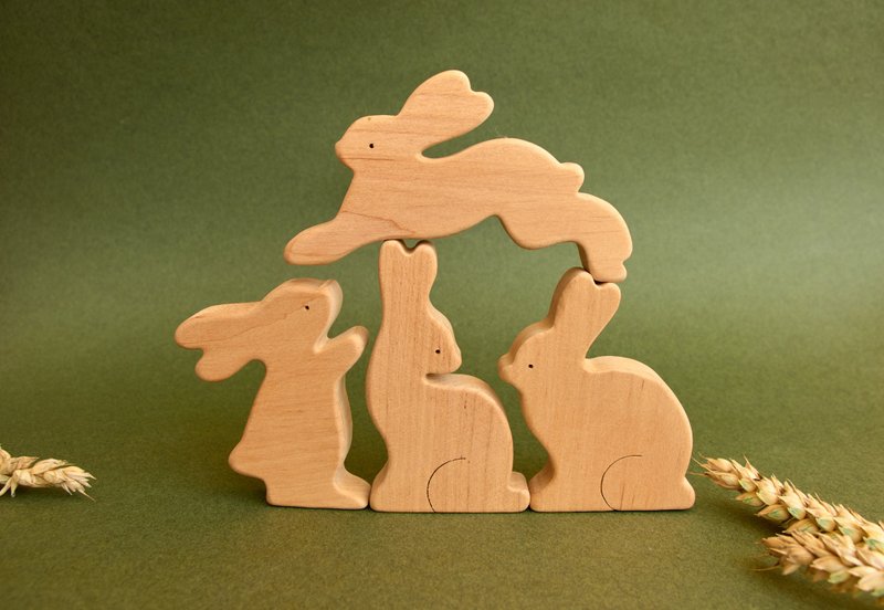 wooden set of rabbits animals toys for baby - 寶寶/兒童玩具/玩偶 - 木頭 透明