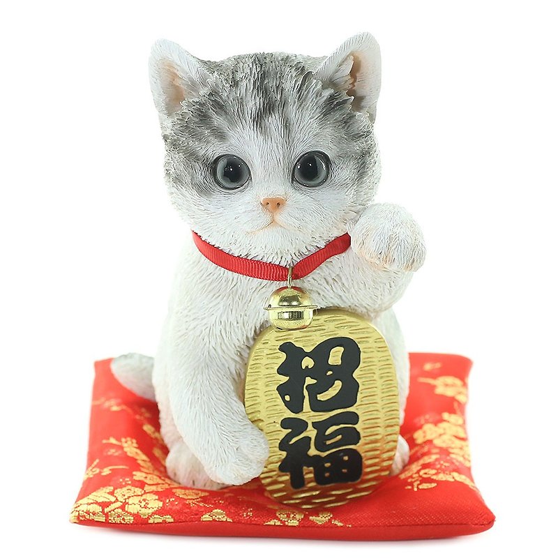 Devalier ca174 [Genuine Product] Cat Figurine Sabatora Maneki Neko Left Hand Blessing Resin Gift Cute Birthday Gift - ของวางตกแต่ง - เรซิน สีเทา