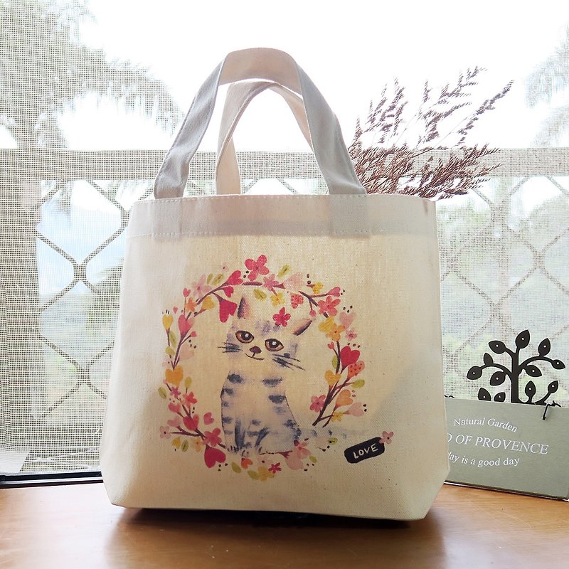 Kitten canvas bag - กระเป๋าถือ - ผ้าฝ้าย/ผ้าลินิน สีเขียว