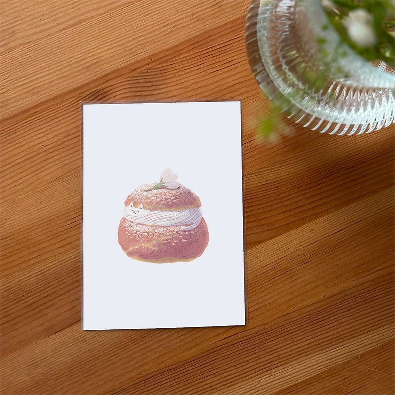 Cherry Blossom Cream Puff Postcard - การ์ด/โปสการ์ด - กระดาษ สึชมพู