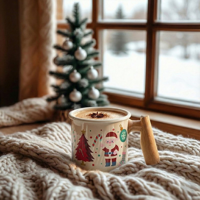 木柄琺瑯杯 400ml - 暖冬聖誕琺瑯杯 - 其他杯子 - 琺瑯 白色
