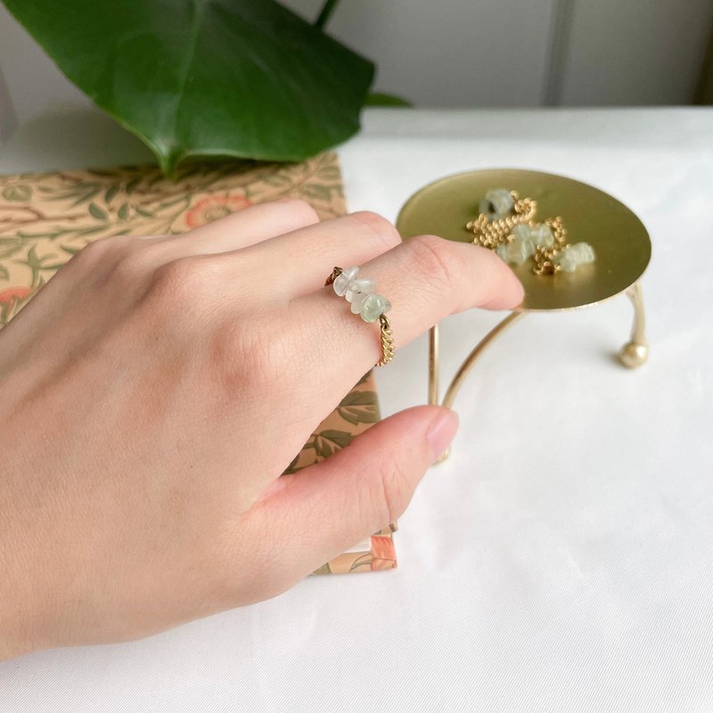 Prehnite Stone ring Bronze ring vintage Stone - แหวนทั่วไป - ทองแดงทองเหลือง สีทอง