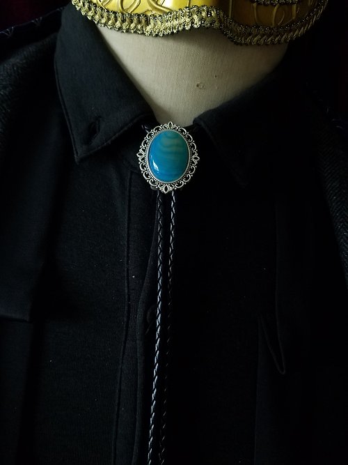 小可愛和小領帶 藍色條紋瑪瑙石保羅領帶領結寶石bolo tie