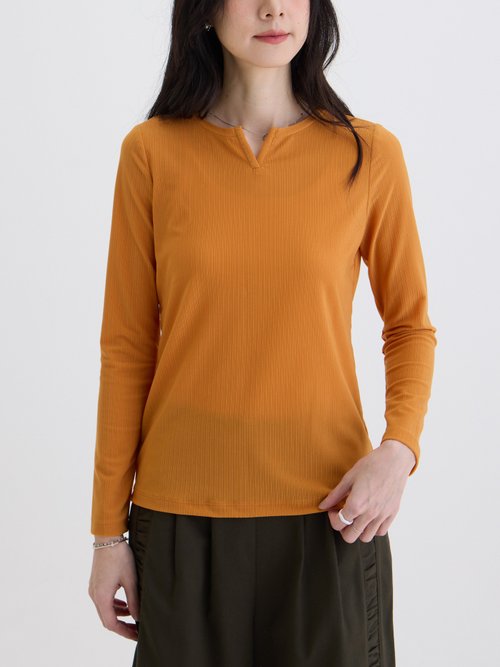 許許兒 XUXUWEAR 波卡切角V口長袖上衣-日橙