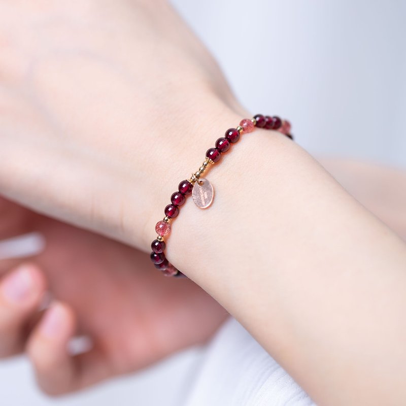 Red Garnet, Strawberry Rose Quartz, 14K Gold Filled Findings Bracelet - Bracelets - Crystal Red