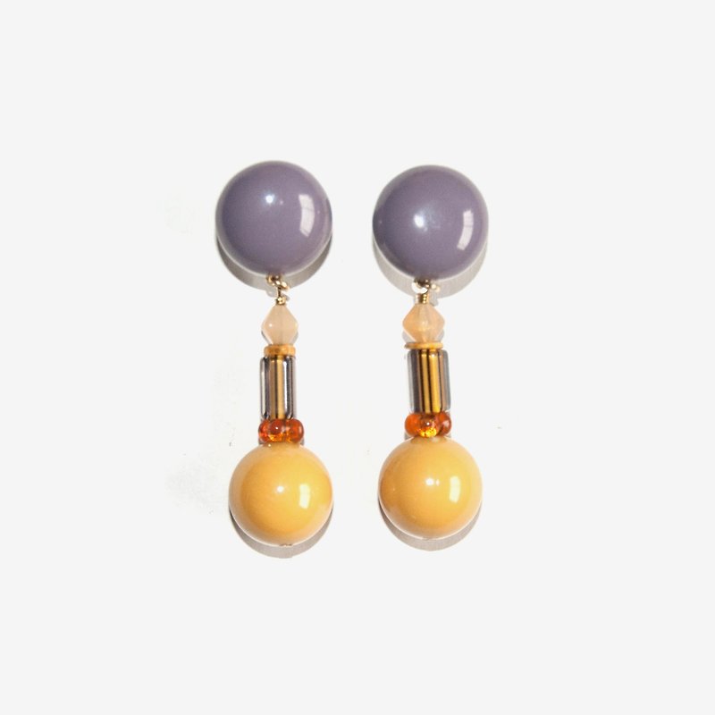 Lavender Gray and Mustard Yellow beads Earrings - ต่างหู - อะคริลิค สีม่วง