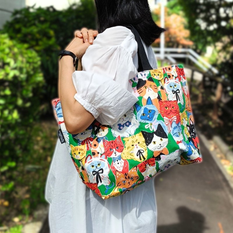 【日本製】猫柄トートバッグ・ねこまみれ - 手提包/手提袋 - 棉．麻 多色