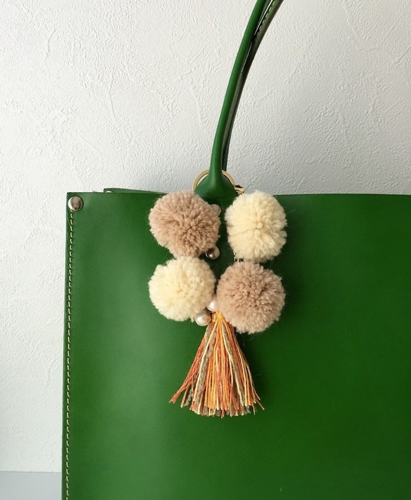【Bag Charm】 Fluffy Pompon and Orange Tassel - Other - Cotton & Hemp Brown