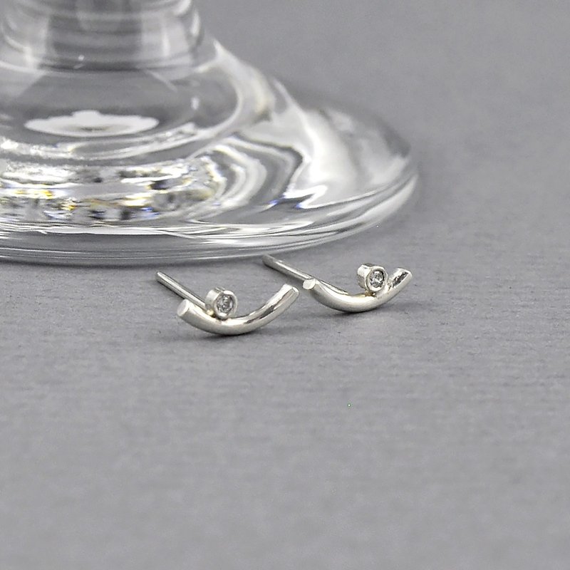 CZ Diamond Curved Stud Earrings,Sterling Silver - Earrings & Clip-ons - Sterling Silver Silver