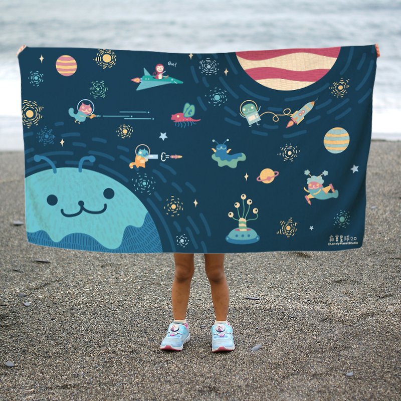 寂寞星球浴巾 - 太空旅行-下單後製作-不接受退貨 - 泳衣/比基尼 - 棉．麻 藍色