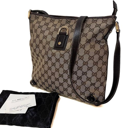 GUCCI グッチ ショルダーバッグ GG キャンバス レザー ベージュ