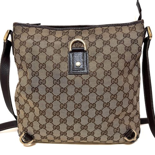 GUCCI グッチ ショルダーバッグ GG キャンバス レザー ベージュ