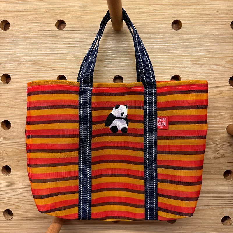 Panda embroidered cotton belt No. 3 bag - กระเป๋าถือ - พลาสติก หลากหลายสี