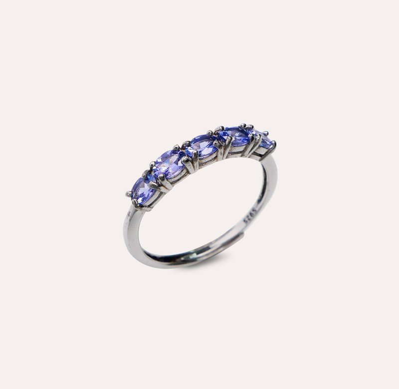 Anzhu Tanzanite Blue Oval 3*4mm Ring Harmony Series Arrow Gemstone Silver Jewelry - General Rings - Silver Blue