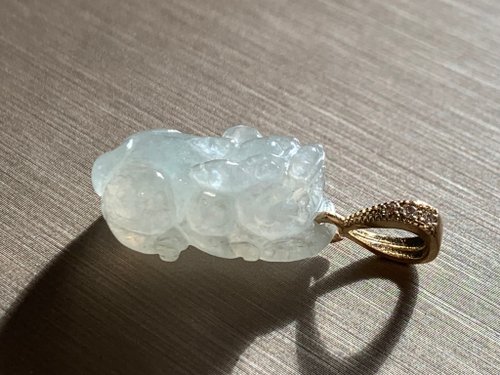 淳玉晶品坊 快速出貨 天然A貨緬甸玉翡翠 招財貔貅項鍊 14K包金項鍊 冰糯種
