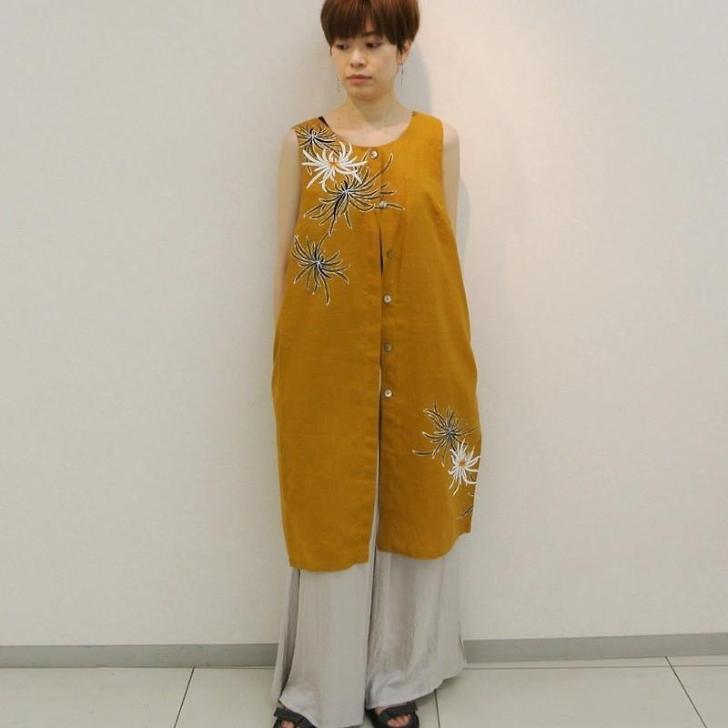 Long best · Shoddy color RANGIKU · small - Women's Tops - Cotton & Hemp Orange