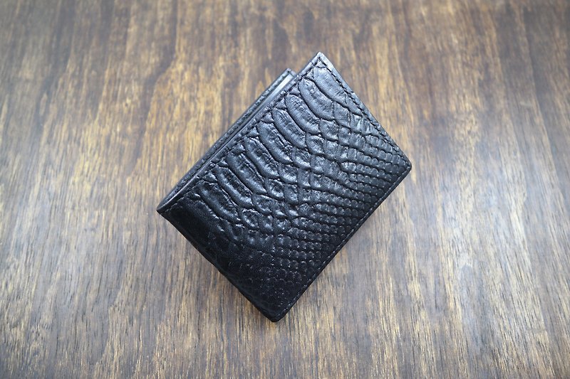 APEE leather handmade ~ sportsman short clip ~ python skin pattern ~ black - Wallets - Genuine Leather Black