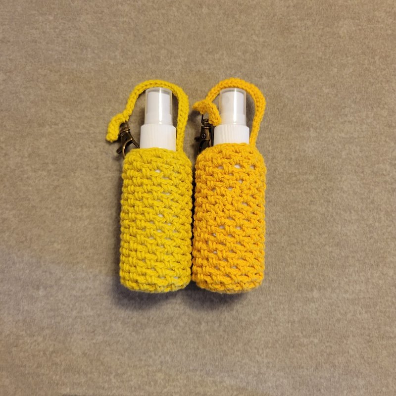 Cotton Hand Crochet Alcohol Spray Bottle Set Yellow with Bottle - ถุงใส่กระติกนำ้ - ผ้าฝ้าย/ผ้าลินิน 