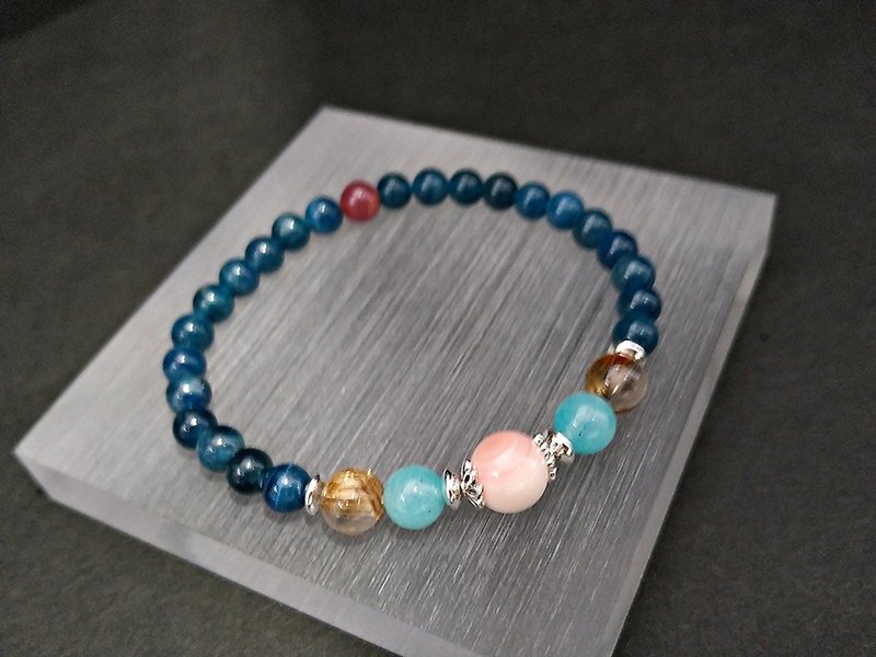 Calm - Yabaidi + Tianhe stone + ruby + blonde crystal + pink 砗磲 sterling silver handcuffs - Bracelets - Gemstone Multicolor