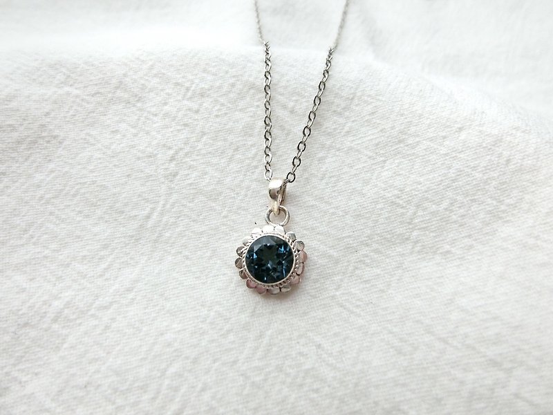 London blue topaz 925 sterling silver minimalist lace necklace - Necklaces - Gemstone Silver