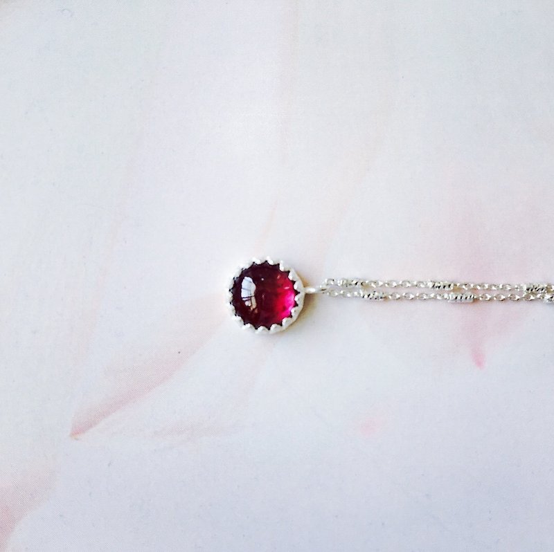 925 sterling silver enamel burgundy [red pomegranate necklace] - Necklaces - Semi-Precious Stones Pink