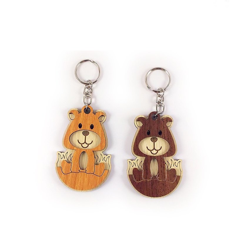 【教師節禮物】木雕鑰匙圈-小熊 - 鑰匙圈/鎖匙扣 - 木頭 咖啡色