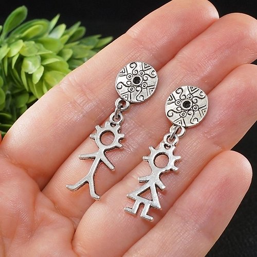 AGATIX Silver Ethnic Boho Man and Woman Boy and Girl Mismatched Mono Earrings Jewelry