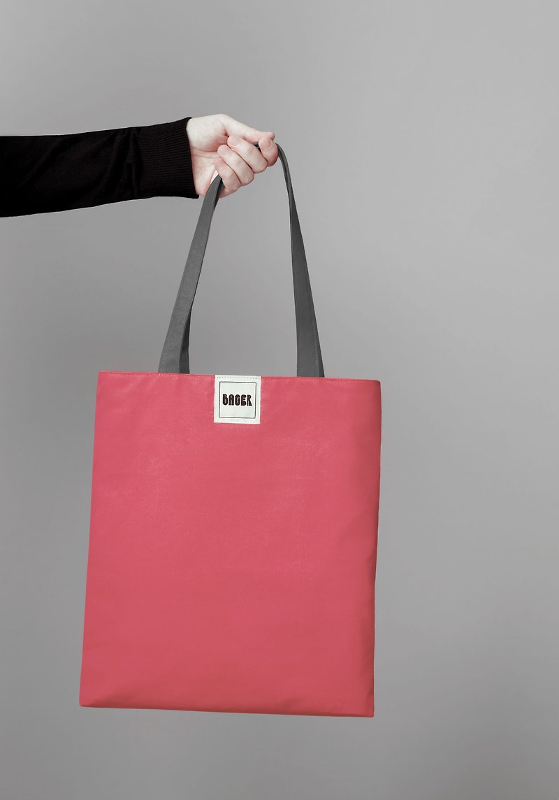 Colorblock shoulder canvas bag (medium) / coral powder + gray - Messenger Bags & Sling Bags - Other Materials Multicolor