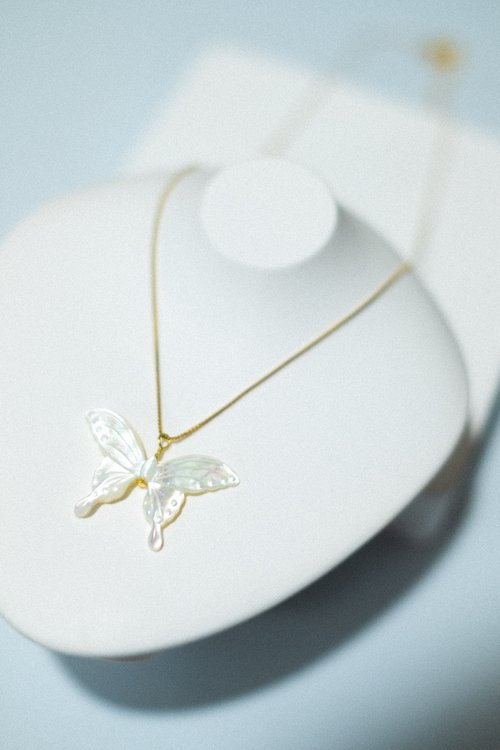 White Studio 天然珍珠飾物 【蝴蝶】心靈 - 天然白蝶貝殼貝母 全925純銀頸鍊 (銀/金/玫瑰金)