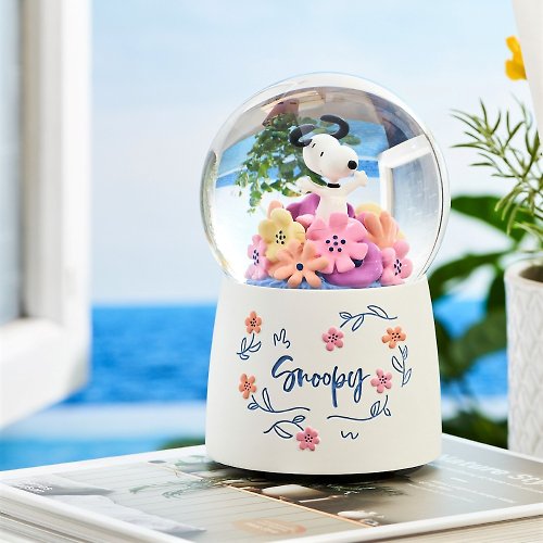 JARLL 讚爾藝術 Snoopy史努比百花齊放 水晶球音樂盒 結婚情人節生日禮物