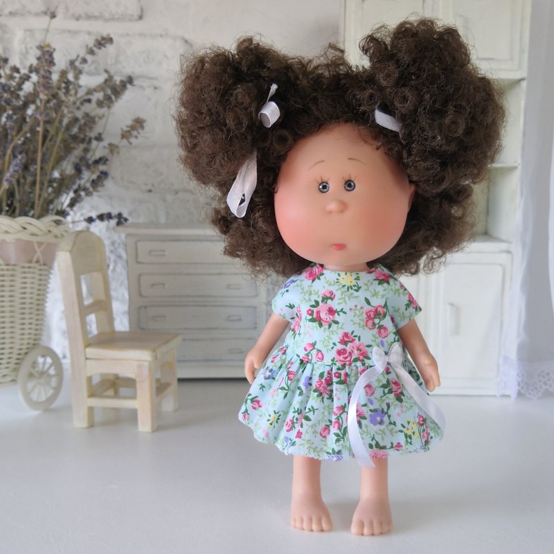 Sleeveless summer dress for Nines D'onil Mia 9'. Doll clothes - ตุ๊กตา - ผ้าฝ้าย/ผ้าลินิน 