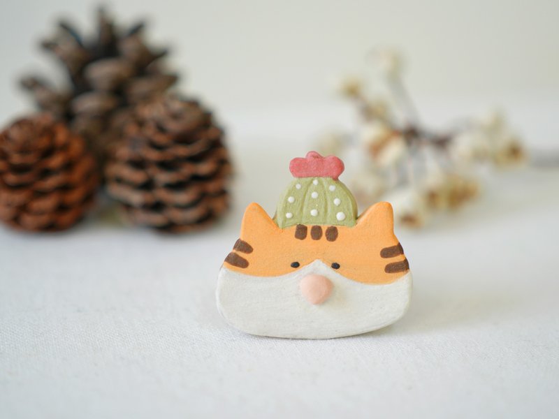 Hood Series·Tabby Orange Cat Pottery Pin Brooch - Badges & Pins - Pottery Orange