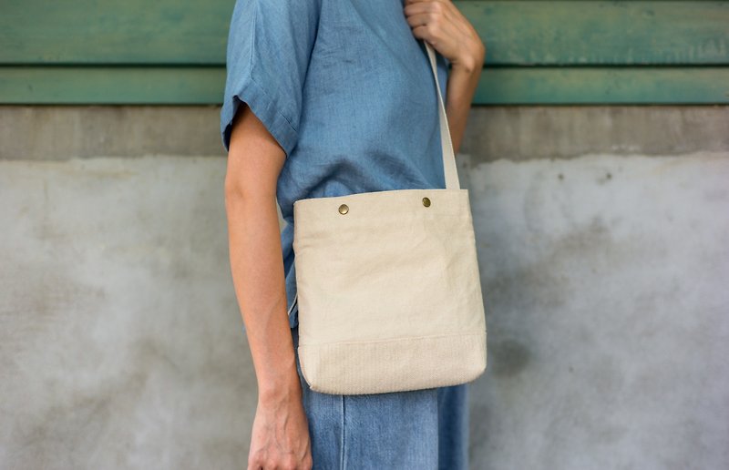 Primary Color | Cotton Crossbody Small Square Bag Cotton Woven Stitching Small Bag - Messenger Bags & Sling Bags - Cotton & Hemp White