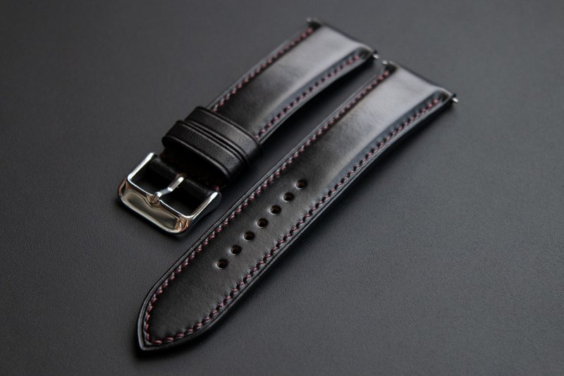 Horween Black Chromexcel leather Watch Band (MTO) - 錶帶 - 真皮 黑色