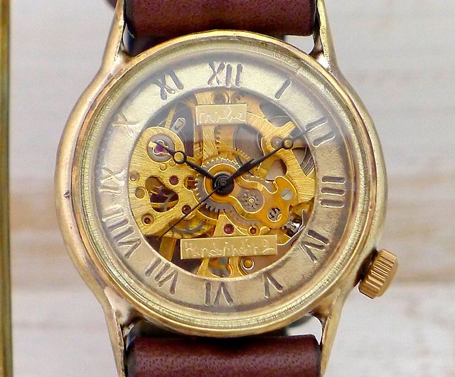 Bhw073 ローマ数字 手巻きbrass32mm 手作り腕時計 真鍮 Bhw073gd ローマ数字 ショップ 手作り時計 渡辺工房 腕時計 ユニセックス Pinkoi