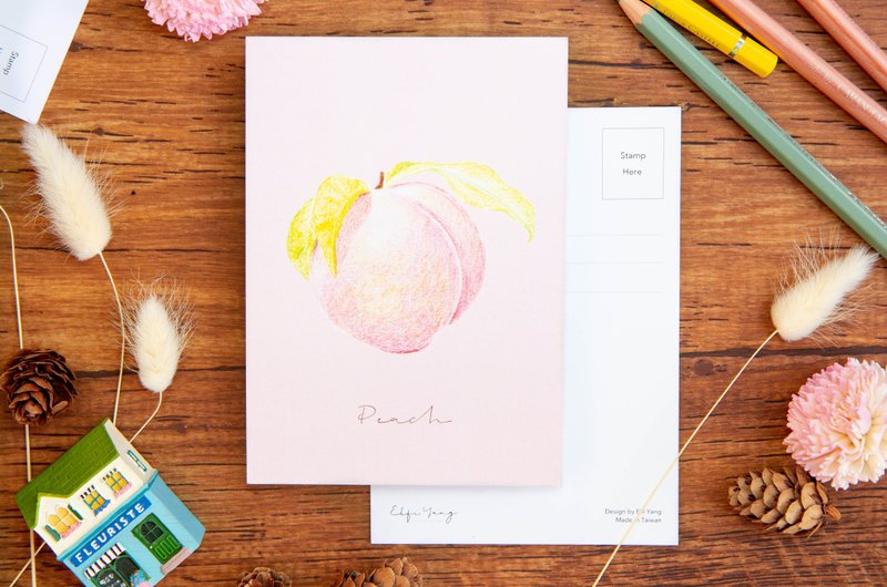 Hand Drawn Fruit Postcard - Peach - การ์ด/โปสการ์ด - กระดาษ สึชมพู