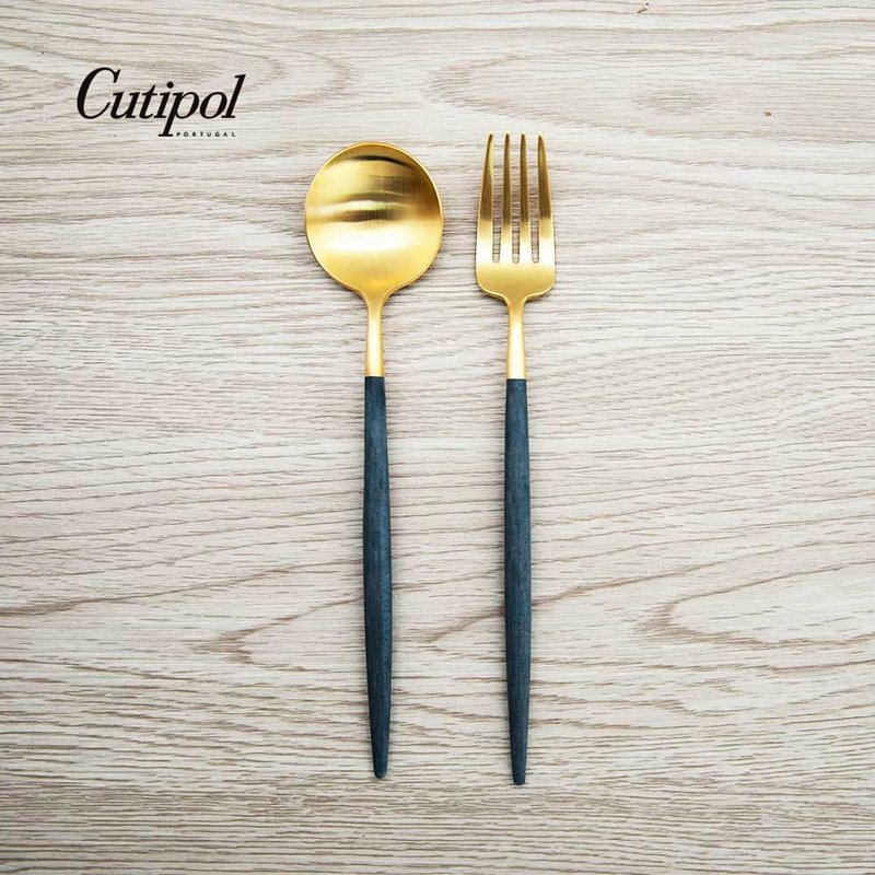 葡萄牙 Cutipol | GOA /  藍金 點心叉匙 二件組 - 刀叉/湯匙/餐具組 - 不鏽鋼 藍色