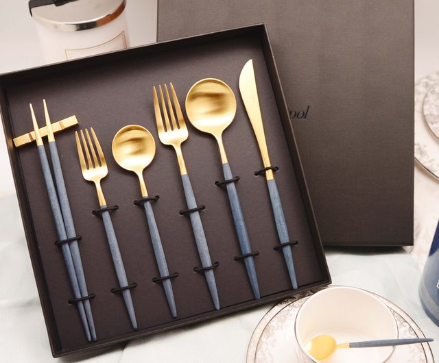 Cutipol Goa White Matte Brushed Gold-Plated Cutlery Collection