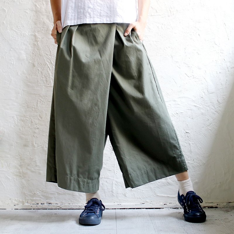 OMAKE GIAN trousers discount low-grade wide pants _ dark green - Women's Pants - Cotton & Hemp Green