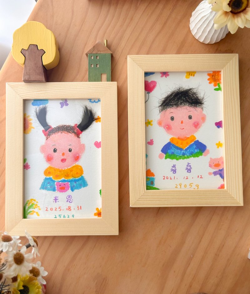 【小寶貝來報到】客製寶寶誕生卡 紀念胎毛的第一張小畫像 - 卡片/明信片 - 紙 白色